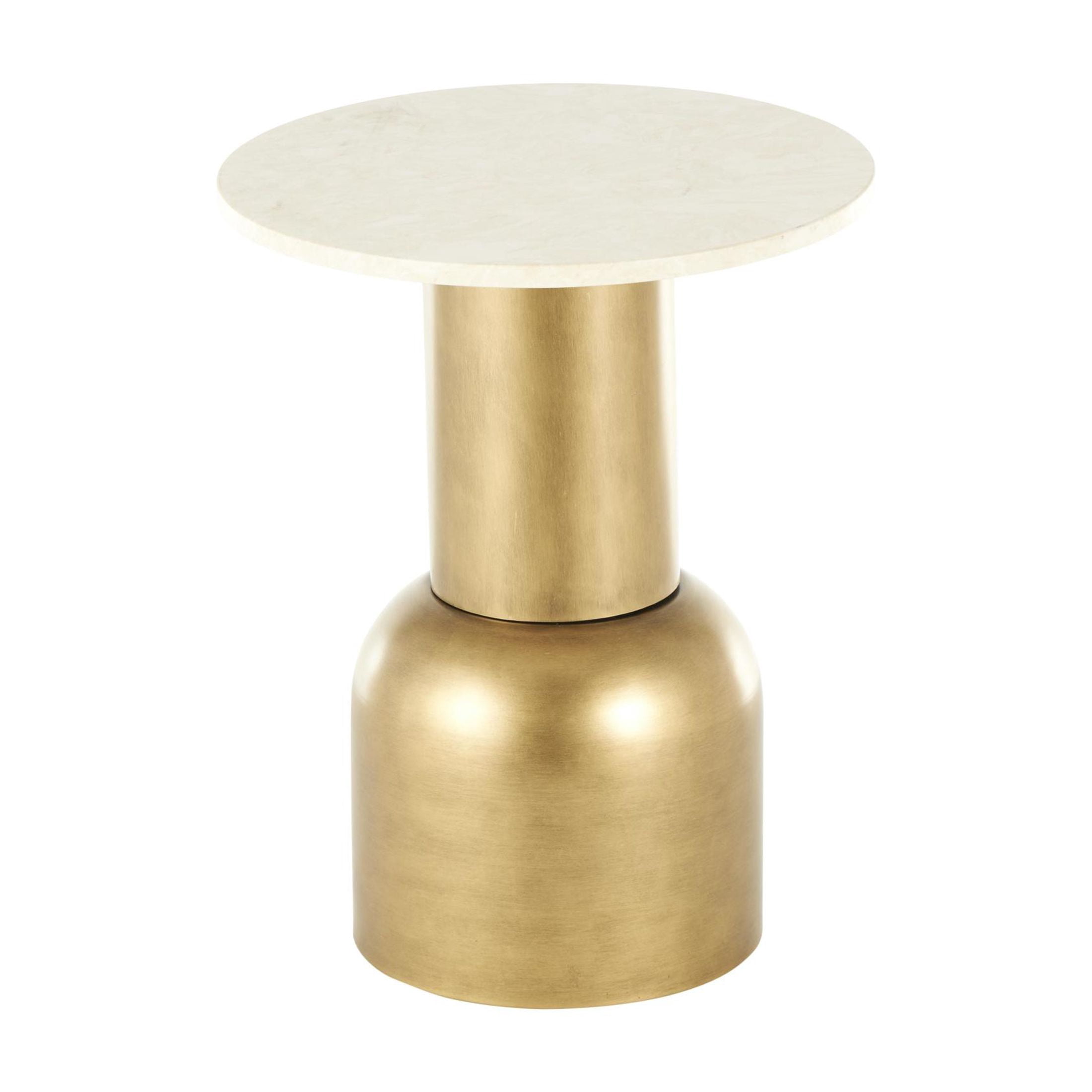 DecMode 16" x 20" Gold Metal Pedestal Accent Table with Cream Marble Tabletop, 1-Piece