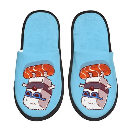 Balery Sushi Salmon Surfing Slient Indoor Furry Fleece Comfort House Shoes Soft Non-Slip Home Shoes Cotton slippers House Slippers-- Large