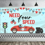 Race Car 4th Birthday Party Backdrop Need Four Speed Backdrop Banner Race Car 4th Birthday Decorations Red Blue Race Car Vintage Photography Background Photo Banner Supplies for 4th Boys