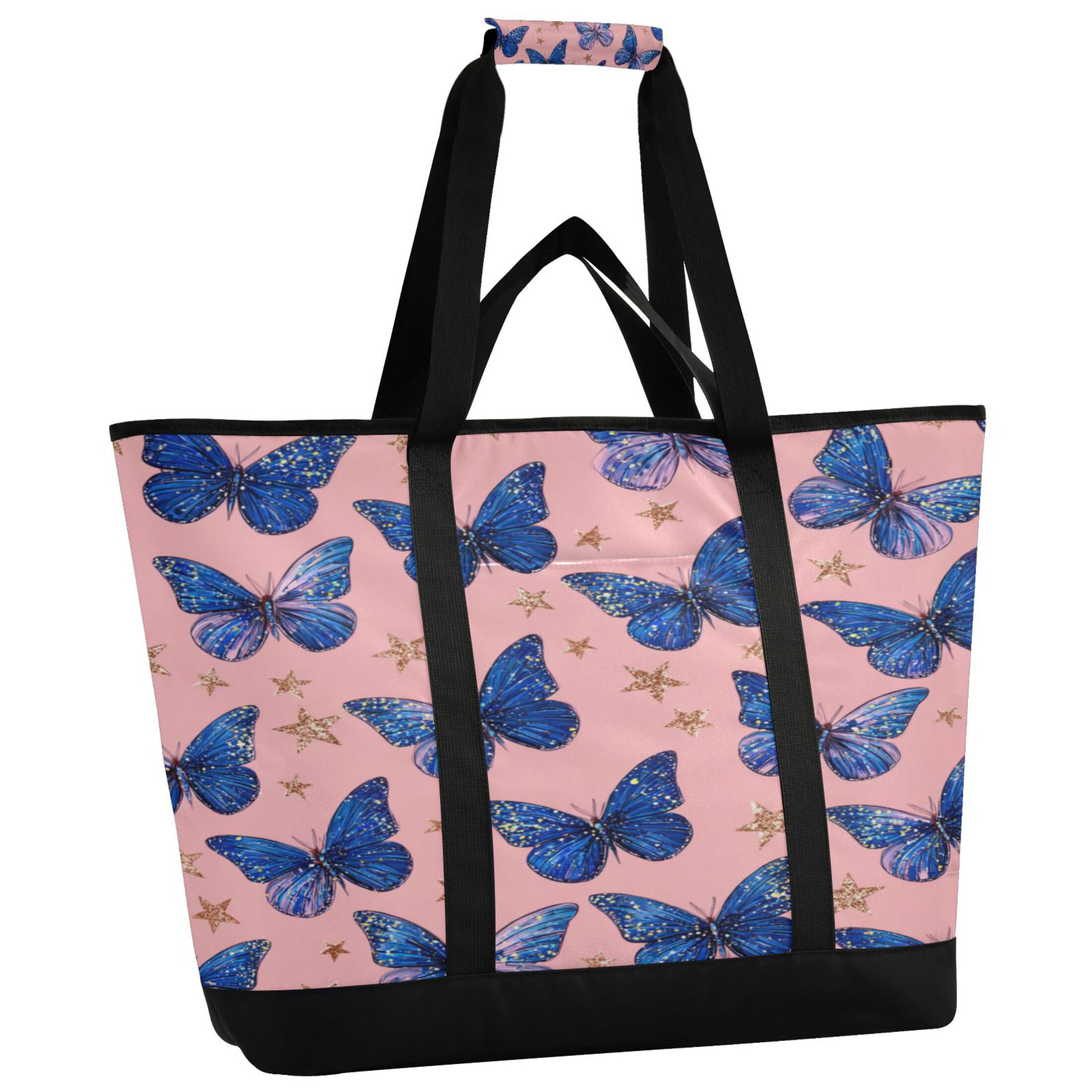 Extra-Large Wide Opening Design Capacity Hand-Held Ice Pack Thickened Insulation Layer For Long-Lasting Cold Retention For Outdoor Shopping Picnics And Camping Blue-purple Swallowtail Butterfly