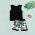 thumbnail image 4 of Baby Outfits Boys Girls Sleeveless Cartoon Letter Printed Vest T Shirt Tops Shorts Outfits Preemie Clothes Boys Black 6 Months-9 Months, 4 of 5