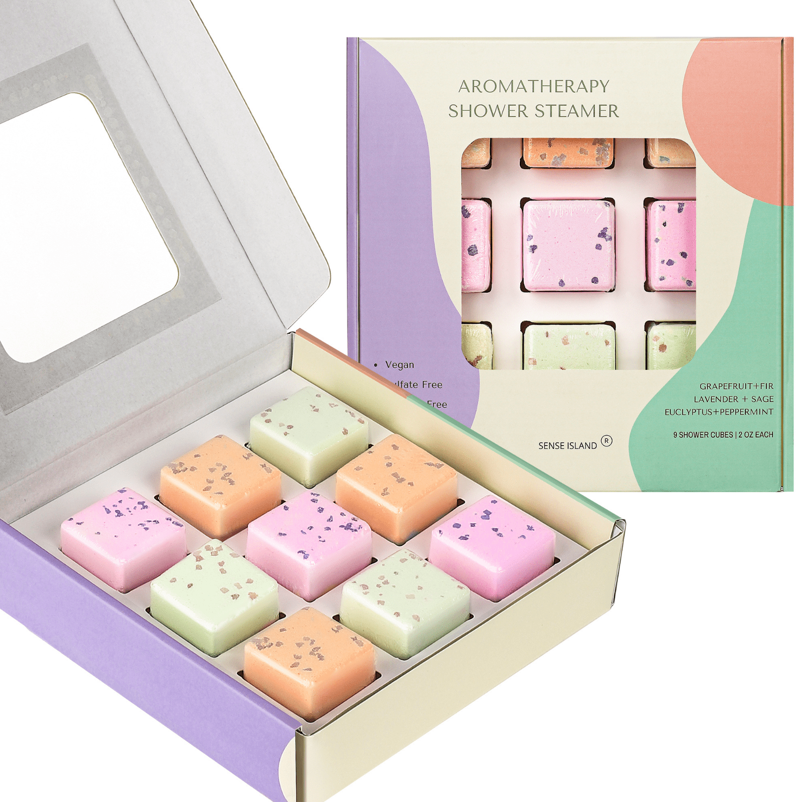 Aromatherapy Shower Steamer Gift Set of 9 Large Cubes , 6 Scents