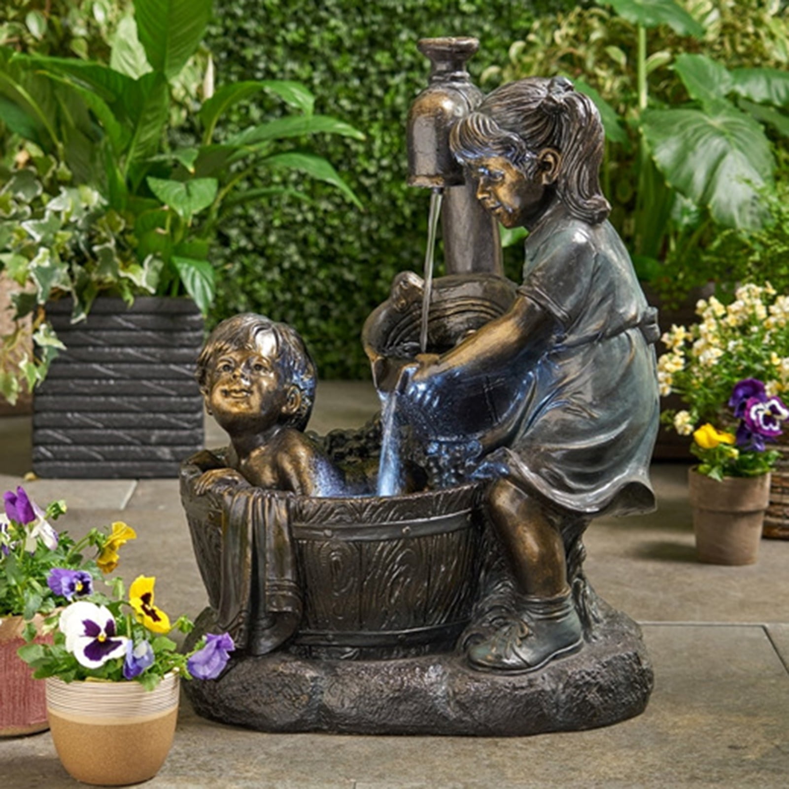 Sunnymall Retro Garden Statue Kids Shape Resin Exquisite Fountain
