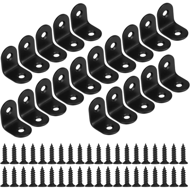 Support d'Angle pour Projets de Menuiserie, Utilisation Durable Supports en Acier Inoxydable avec Angle de Renforcement pour Performance Antirouille sur Applications Domestiques et Industrielles (Noir, 20)