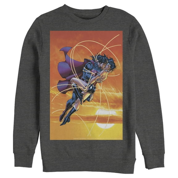 Men's Superman Wonder Woman Kiss Sweatshirt Charcoal Heather 2X Large
