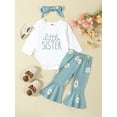 thumbnail image 4 of Michellecmm  Baby Pants Sets Long Sleeve Letter Print Romper Floral Pants Headband, 4 of 9