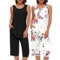 thumbnail image 1 of Conjunto de Ropa de Salón para Mujer, Ropa de Dormir con Cuello en V Impresión de Manga Corta Blusa Y Pantalones Cortos con Cintura Elástica Hecha de Poliéster, Blusas para Mujeres Casual, 1 of 8