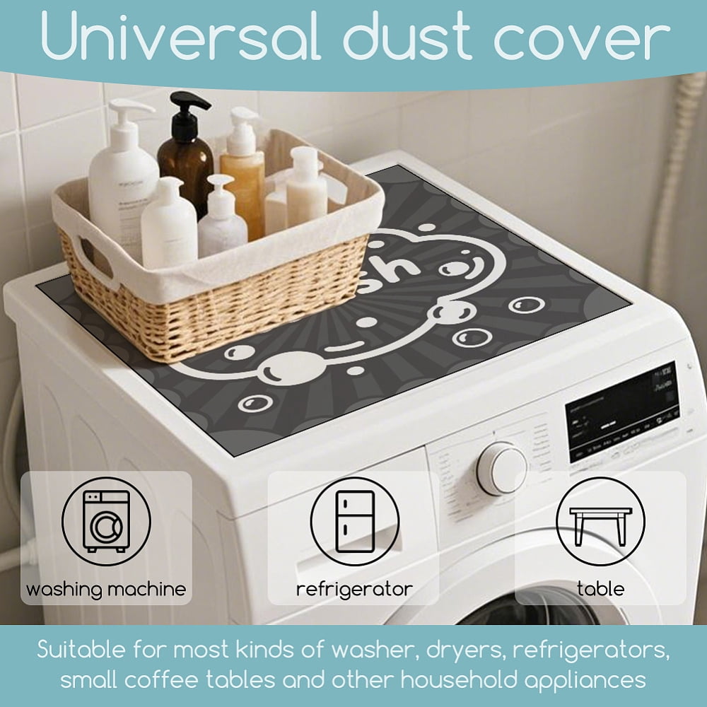 2Pcs Laundry Room Washer Dryer Dust Cover Mat 23.6x23.6inch Wash and Dry Text Washing Machine Top Protector Pads Non Slip Washing Dryer Dust Cover
