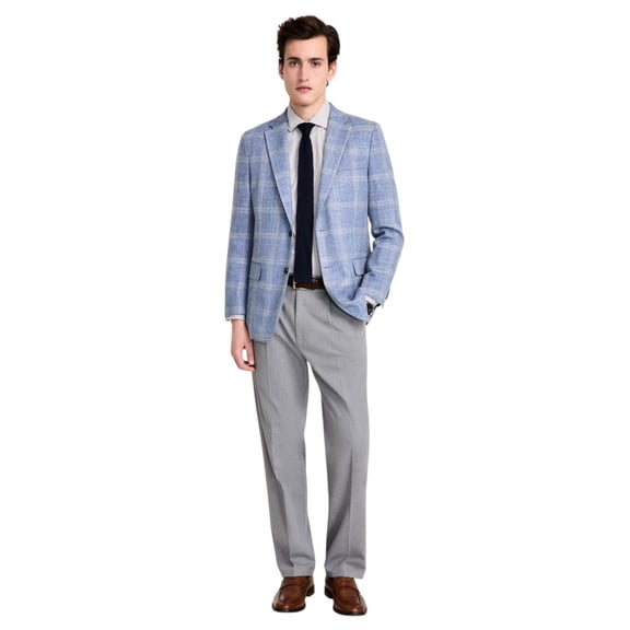 Tommy Hilfiger Mens Modern fit Sport Coat Blazer 40 L Powder Blue Plaid Stretch