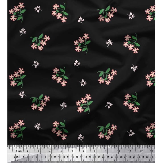 Soimoi Cotton Cambric Fabric Leaves & Wild Flower Floral Print Fabric by Yard 56 Inch Wide