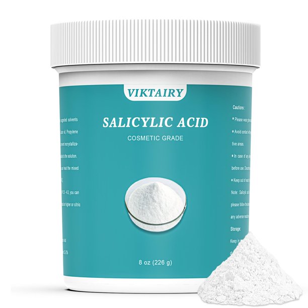 Polvo de ácido salicílico puro (8 oz) Ingredientes originales de grado cosmético sin aditivos BHA Exfoliante para bricolaje Limpiador Tónico Champú Loción de lavado corporal