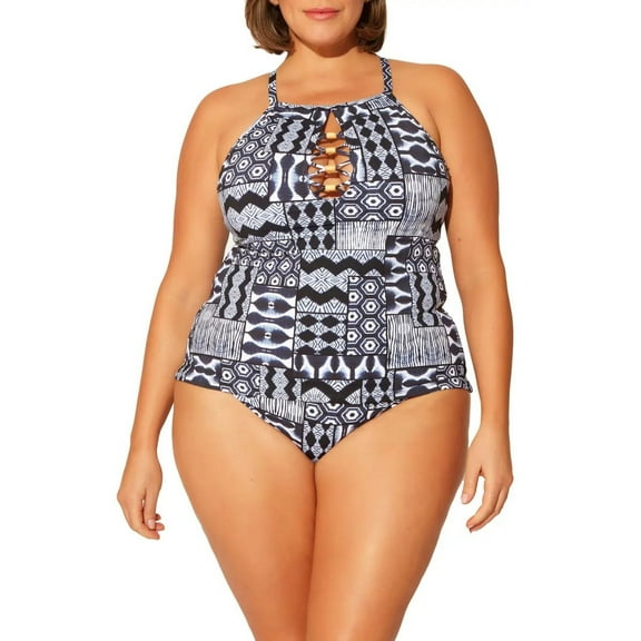Bleu Rod Beattie NAVY MULTI Island Time Underwire Tankini Swim Top, US 22W
