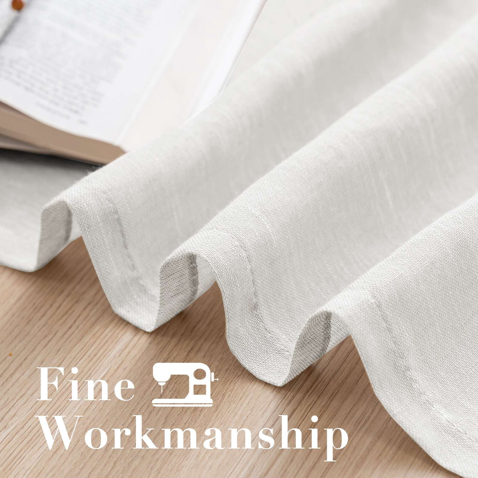 H.VERSAILTEX Farmhouse Natural Linen Sheer Curtains Flax Linen Blended Semi-Sheer Soft Privacy Grommet Drapes Set of 2 Panels for Bedroom , 52"x 96" ,White