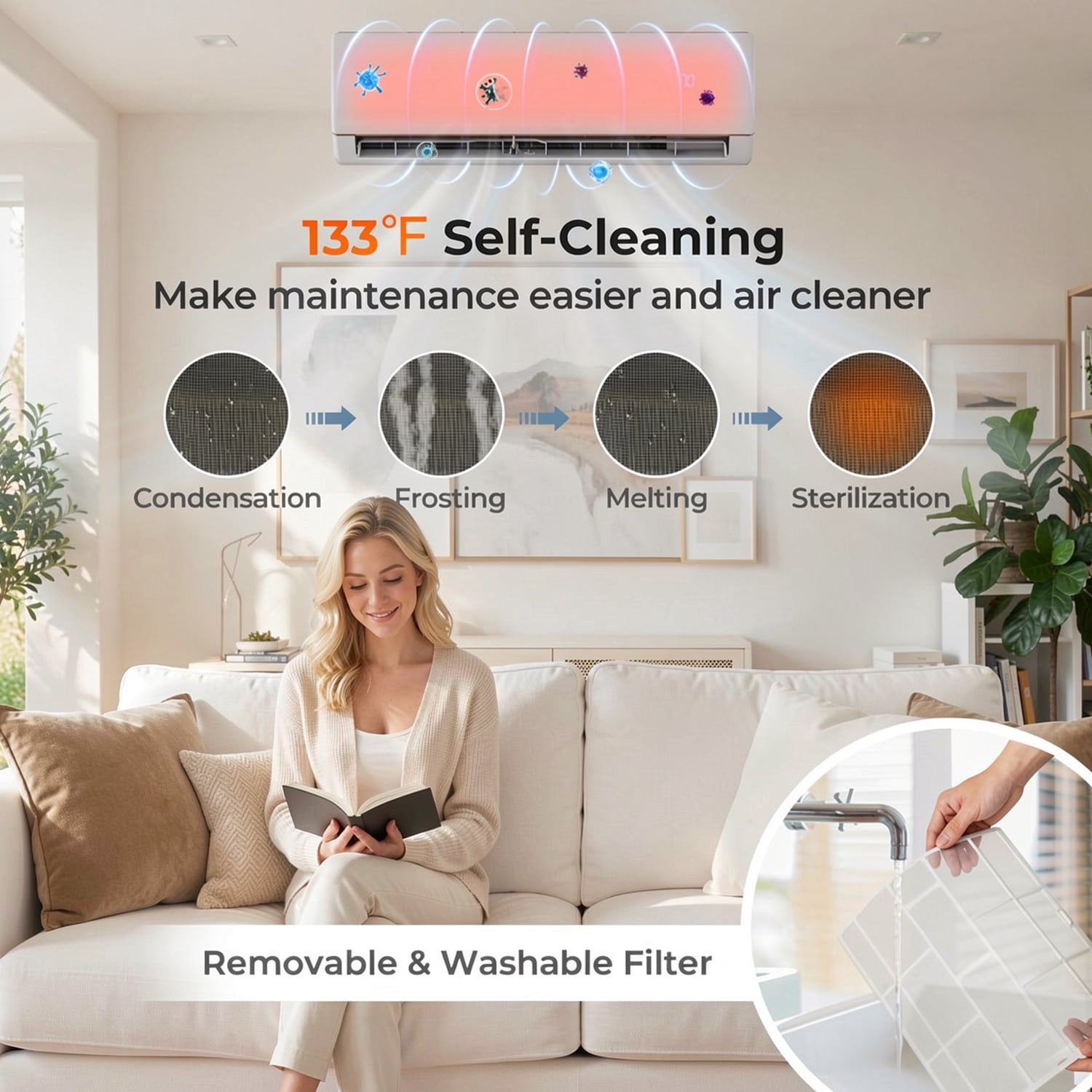 ALPULON 23000 BTU Ductless Mini Split Air Conditioner & Heater, WiFi Enabled Inverter Heat Pump, Works with Alexa, Energy Efficient AC Cooling & Heating System