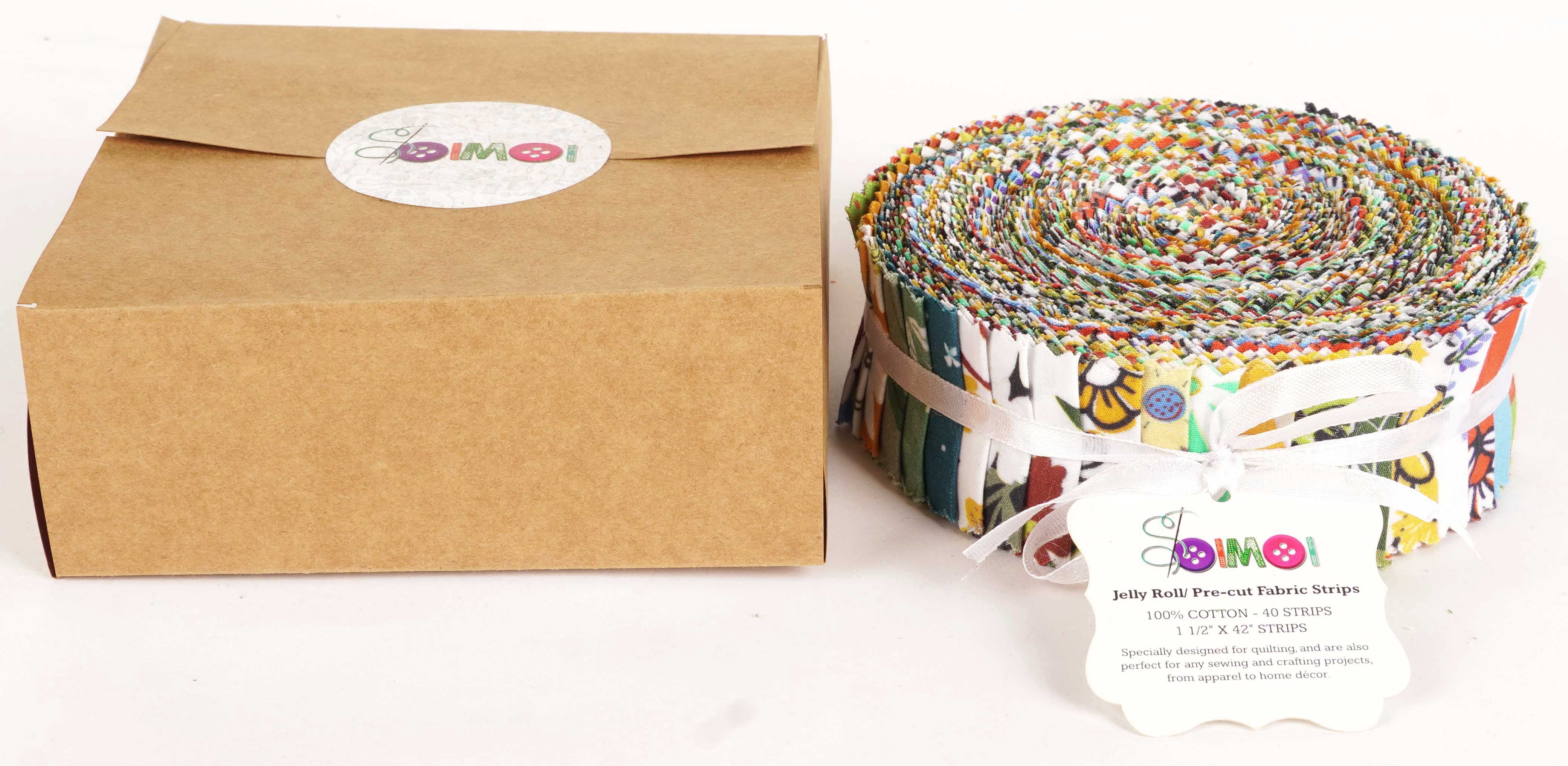 Soimoi 40Pcs Florals Print Precut Fabrics Strips Roll Up 1.5 inches Cotton Jelly Rolls For Quilting - Multicolor