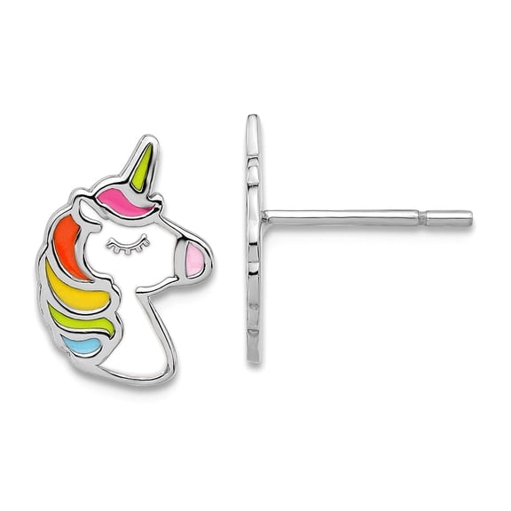 925 Sterling Silver Polished Enameled Unicorn Post Earrings 12.2x8.8mm Wide Stud Earring for Women