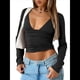 thumbnail image 3 of Tops de Escote en V Profundo para Mujer, Camisetas de Larga A , Camisetas de Punto Ajustadas, Camisetas de Moda de Otoño para Salir, Ropa Negro S, 3 of 7