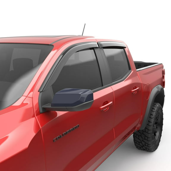 EGR 641791 Tape-on Window Visors Front and Rear Set, Dark Smoke Finish, Compatible with Select Chevrolet Colorado and GMC Canyon Models