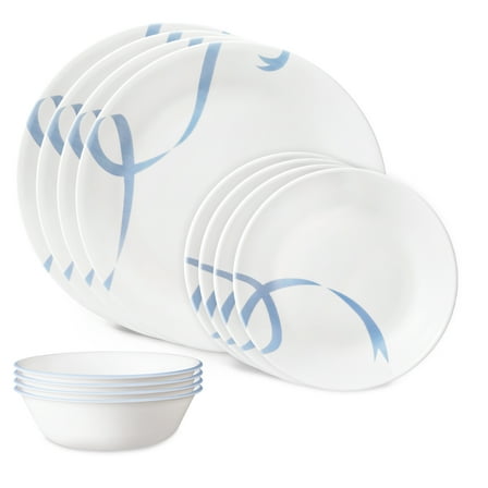 Corelle Blue Ribbons 12-Piece Glass Dinnerware Set (Service for 4)