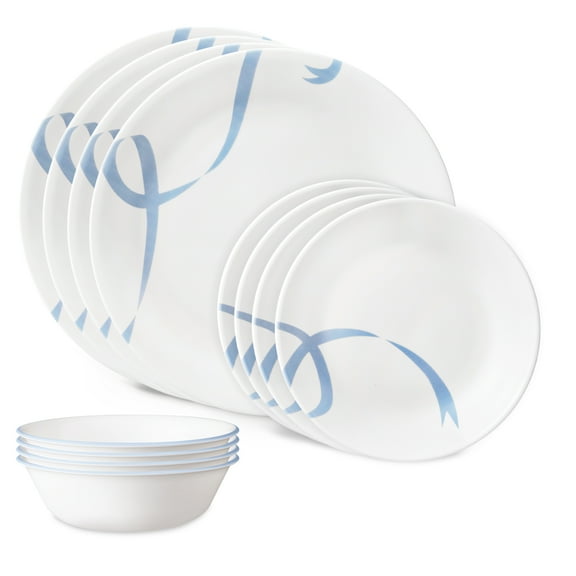 Corelle Blue Ribbons 12-Piece Glass Dinnerware Set (Service for 4)