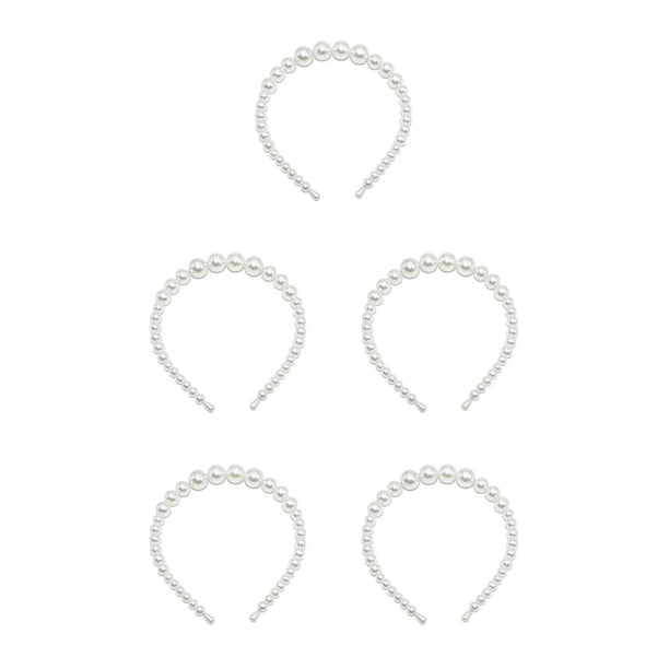 Minnieouse Exquisita perla diadema resistente al desgaste Universal estilo Simple Chic Scrunchie titular Tiaras para mujeres 18mm,4 perlas grandes 18 mm, 4 perlas grandes 5piezas