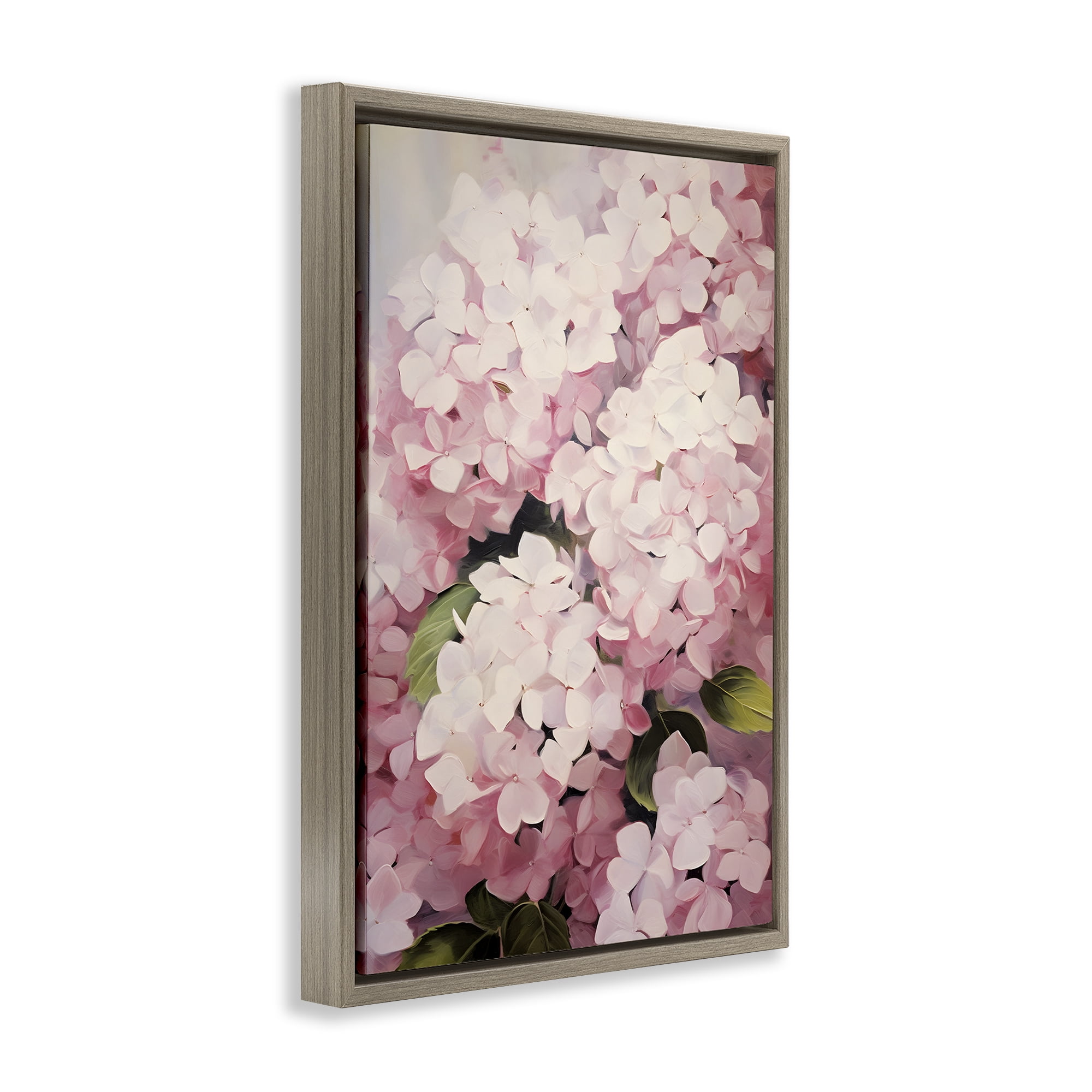 Stupell Industries Blush Pink Hydrangeas Botanical & Floral Painting Brown Floater Framed Art Print Wall Art, 21 x 31