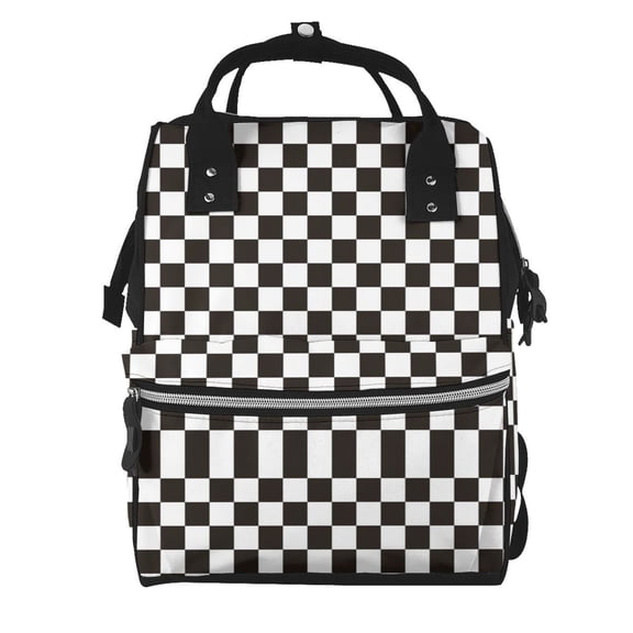 Fuzoiu Black and White Checkerboard Print Diaper Bag Backpack,Baby Essentials Travel Tote,Multi function Waterproof Diaper Bag, Travel Essentials Baby Bag - Unisex