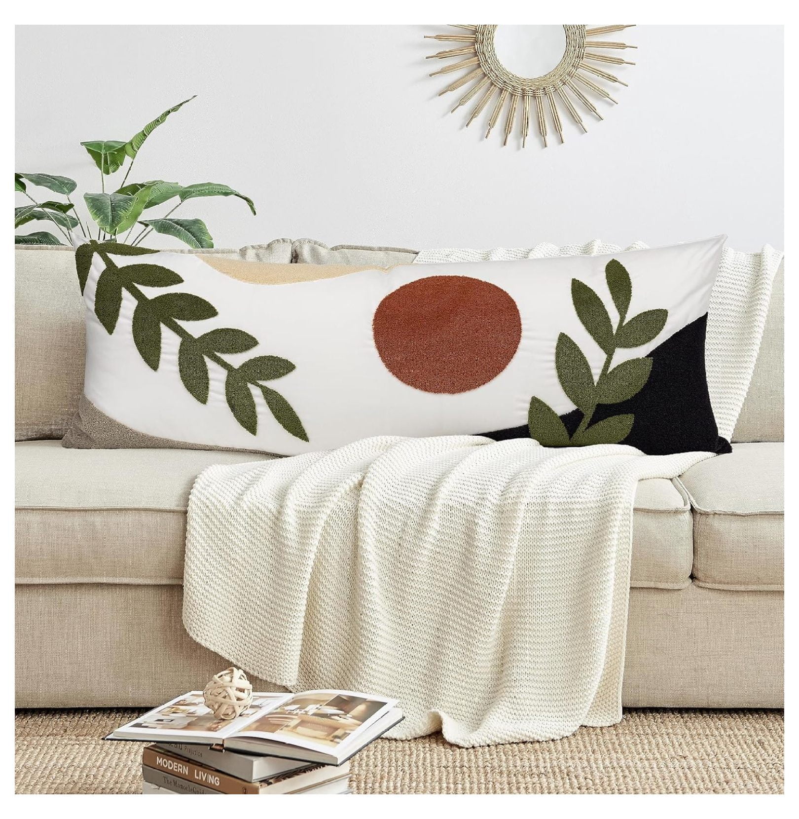 Boho Shabby Chic Desert Boy Girl Neutral Unisex Body Pillow Cover Case Decorative Accent Long Couch Kids Bed Pregnancy Pillowcase 54x20 Green Orange Bohemian Celestial