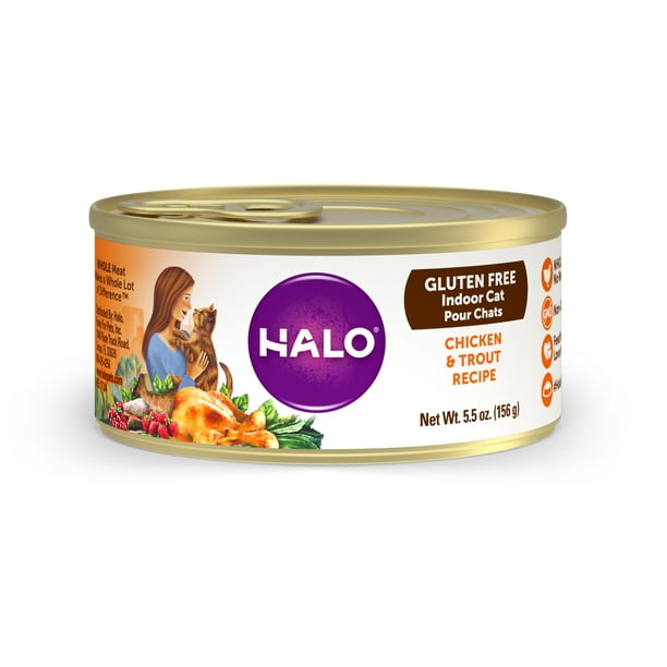 (12 pack) Halo Indoor Wet Cat Food Gluten Free Chicken & Trout Recipe
