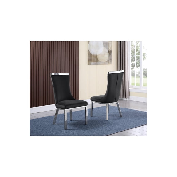 Velvet Upholstered Dining Chairs in Black with Stainless Steel