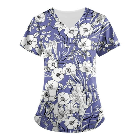 

EKOUSN V-Neck Womens Scrubs Top Workwear Originals with Rib-Knit Back Panels