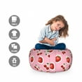 thumbnail image 2 of Fruit Storage Toy Bag Chair, Digital Print of Strawberry and Cherry Pattern, Stuffed Animal Organizer Washable Bag, Large Size, Pale Pink Fern Green, by Ambesonne, 2 of 3