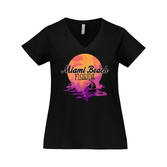 Inktastic Miami Beach Florida Vacation Sunset Women's Plus Size V-Neck T-Shirt