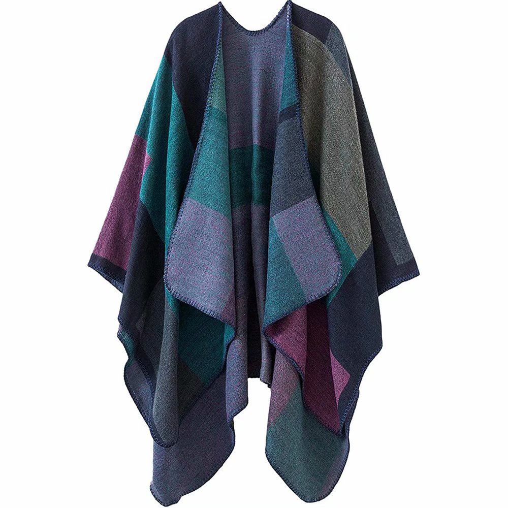 Bodychum 59" Winter Oversized Blanket Scarf Shawls for Women Wool Wraps Open Front Blanket Cardigan Large Poncho Cape- Purple, Christmas Gifts - image 3 of 7