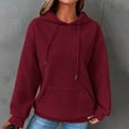 thumbnail image 2 of Kaprioy Womens Hoodies Casual Long Sleeve Drawstring Waffle Pullover Tops Loose Hooded Sweatshirt with Pocket Red, M, 2 of 7
