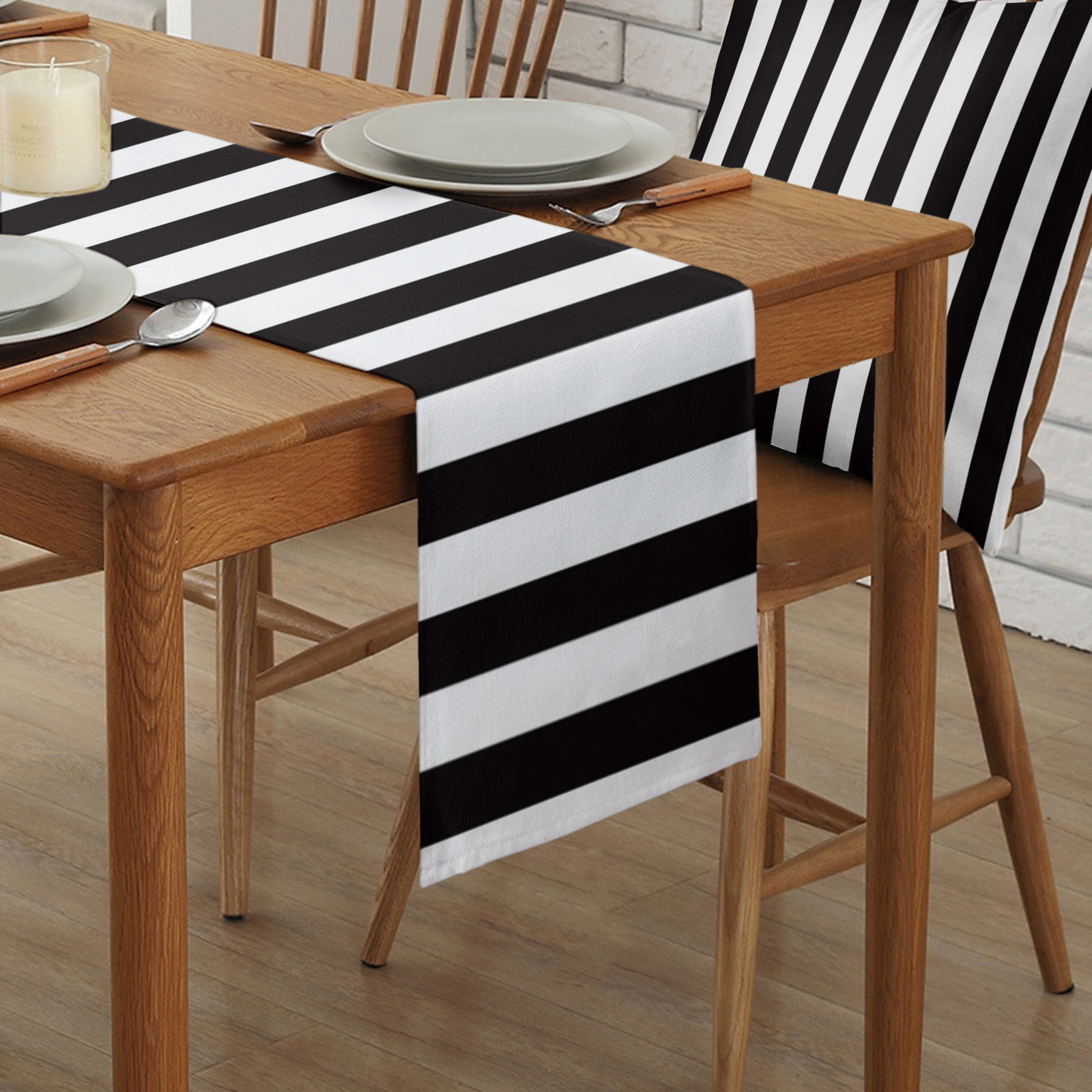 Simple Black White Stripes Table Runner Modern Stripes Tablerunners 13 x 90 Inch, Table Decorations Tabletop Scarf for Summer Gathering Holiday Farmhouse Kitchen Dining Decor