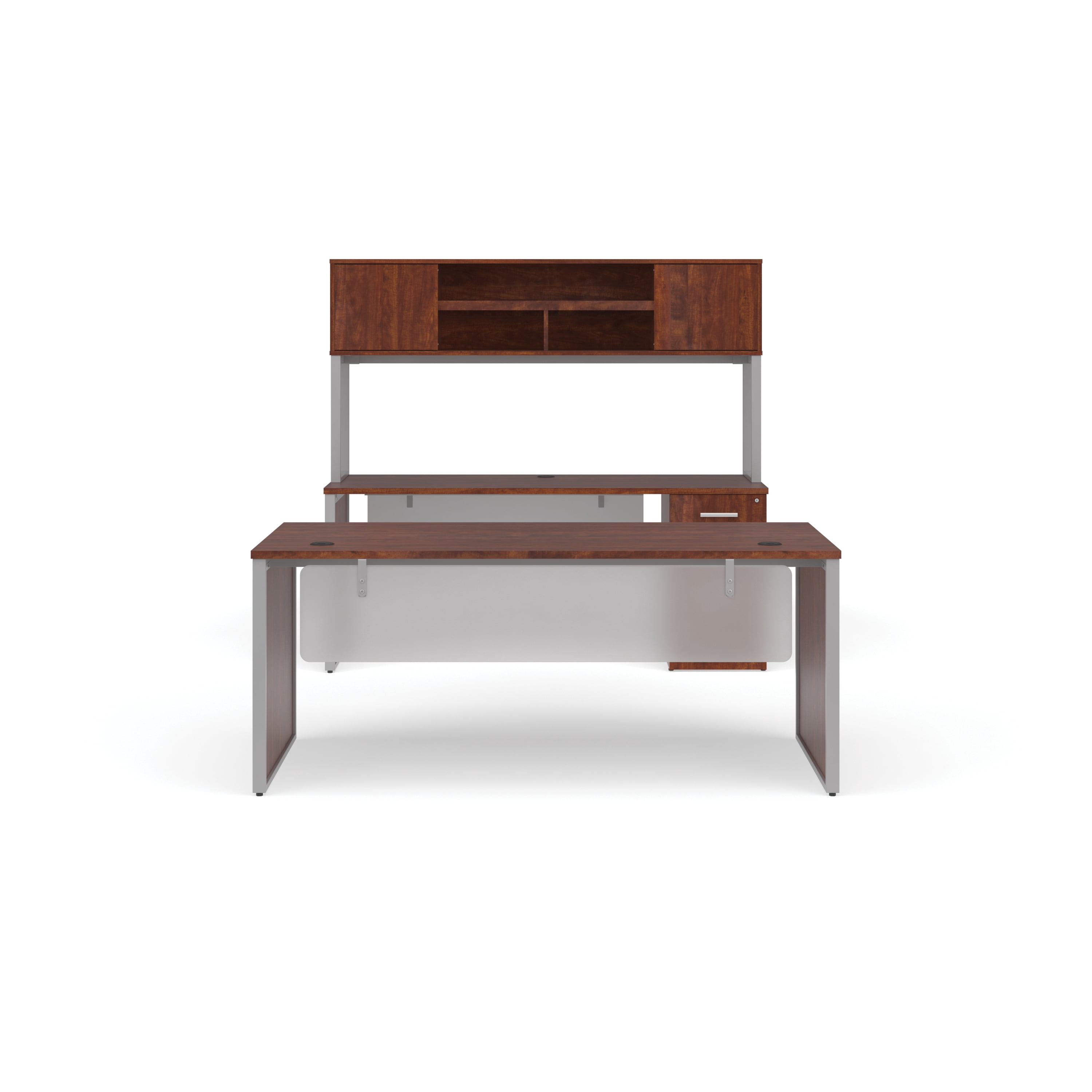OFM Fulcrum Series Office Furniture Set, 72" Table Desk, 72" Credenza, Lateral 3-drawer Filing Cabinet, Hutch, Modesty Panel, Leg Panels, in White