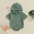 thumbnail image 2 of Bagilaanoe Newborn Baby Boy Hooded Rompers Short Sleeve Bodysuits 3M 6M 12M 18M Infant Casual One Piece Short Jumpsuit, 2 of 7