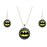 2 Pcs Set Batman Earring Necklace Anti-Tarnish Dome Glass Jewelry-177 SS
