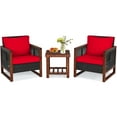 thumbnail image 1 of Patiojoy 3-Piece Patio Rattan Bistro Set Acacia Wood Frame Sofa and Side Table Red, 1 of 8