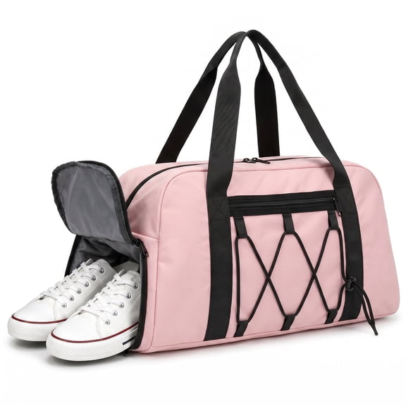 Travel Duffle Bag for Women Men, Pink Gym Bag with Shoe Compartment, Yoga Mat Holder, Weekender Sports Bag