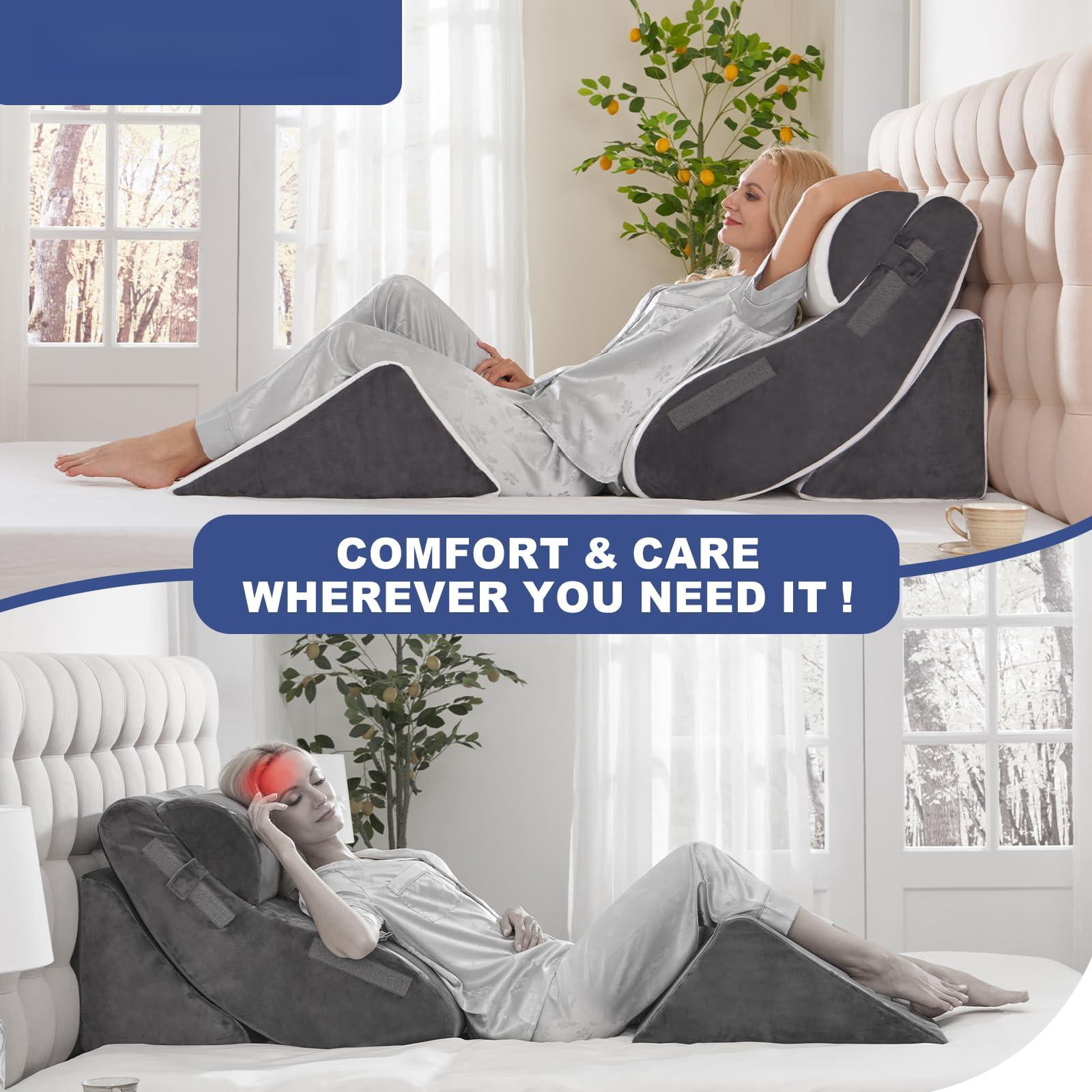 4pcs Bed Wedge Pillow Set For Sleeping  Foam Support Pillows Neck And Leg Adjustable Triangle - Acid Reflux & White Grey