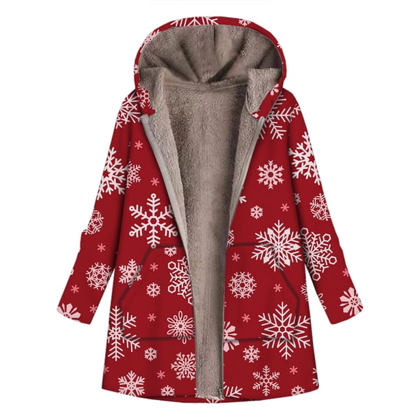 Top de Abrigo de Invierno de Navidad Para Mujer Blusa de Chaqueta Con Cremallera de Bolsillo Con Cordón de Colorblock de Manga Larga Con Capucha Odeerbi ODB193995