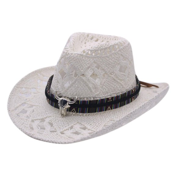 Summer Sun Hat for Women And Men Solid Color Western Cowboy Hat Hollowed Out Beach Straw Hat