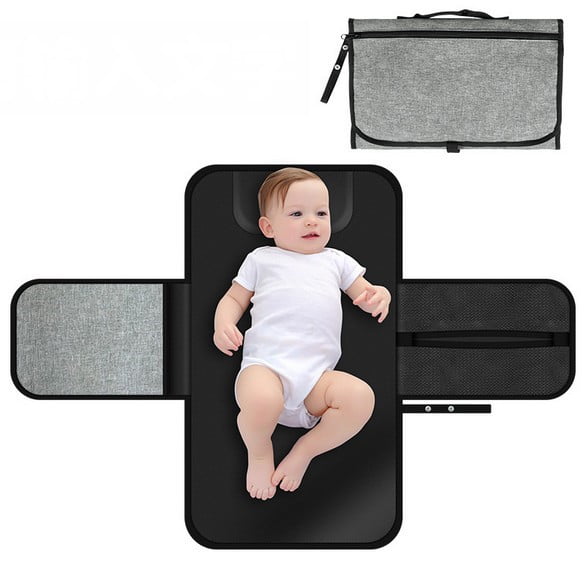Gifts for Baby Shower Happy Grey Elephant Portable Diaper Changing Pad Built in Head Pillow with Stuff Pockets and Shoulder Strap Waterproof Travel Changing Pad Station for Newborn Girls and Boys