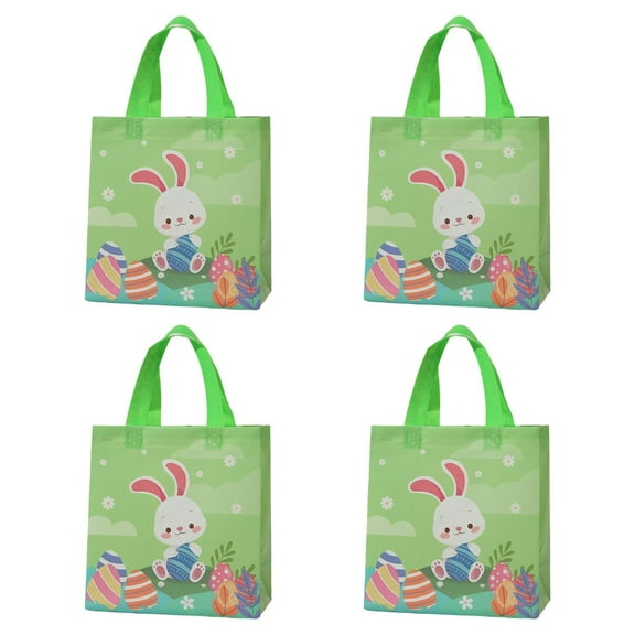 4Pcs Happy Easter Gift Bags – Bunny & Chick Design Nonwoven Handle Totes for Easter Eggs, Party Favors, and Holiday Wrapping