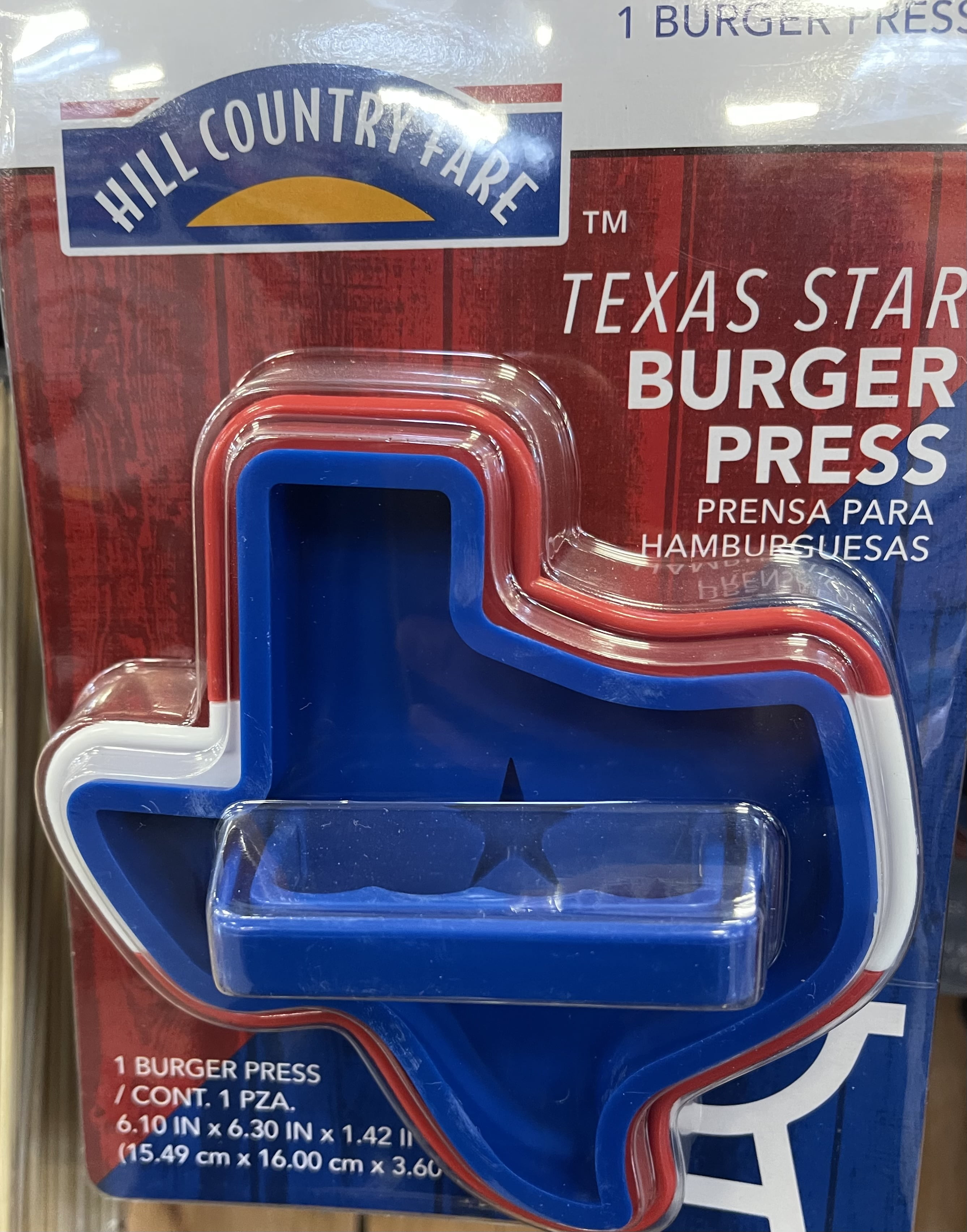 Hill Country Fare Texas Style Burger Press. Great for the perfect burger.  Impress your friends and family.  You are the Boss.