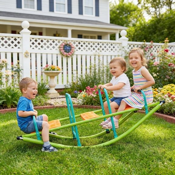 WAWOKV Teeter Totter Seesaw 2 in 1 Metal Rocking Green For Ages 3-6 With Easy-Grip Handles
