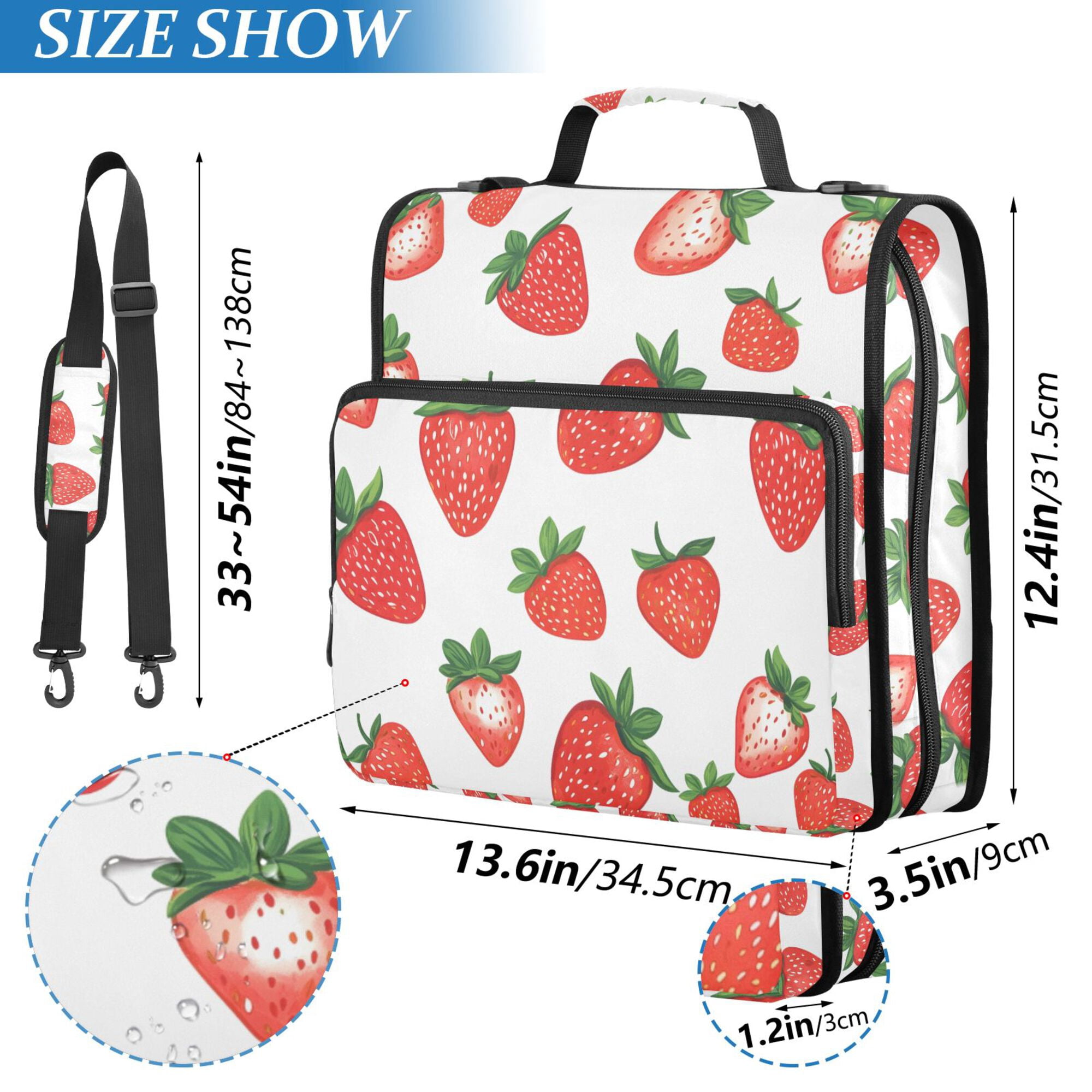 FORMRS Zipper Binder with Shoulder Strap 2-inch Ring 500 Sheet Capacity File Bag, Strawberry