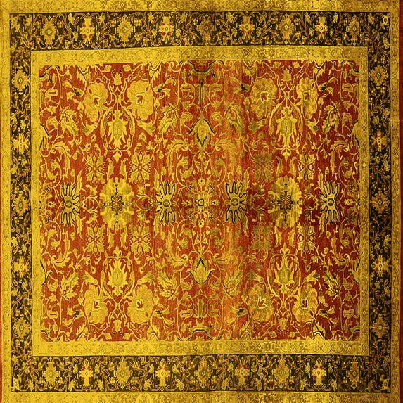Ahgly Company Indoor Square Oriental Yellow Industrial Area Rugs, 8' Square